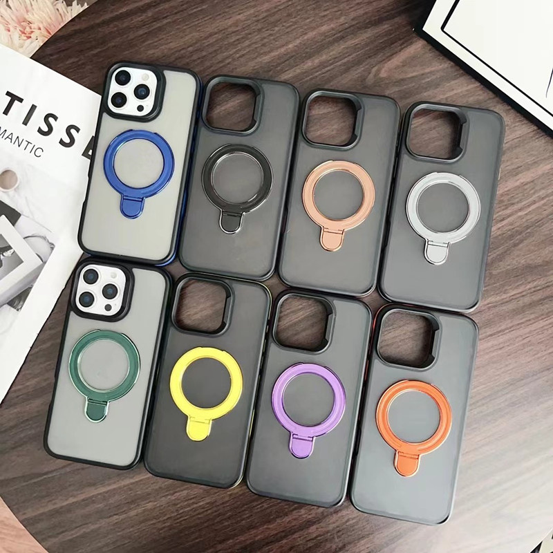 For Magsafe Magnetic Kickstand Stand Matte Case For iPhone 17 air 16 15 14 Plus 13 12 11 Pro Max Transparent Metal Wireless Charge Ring Cover