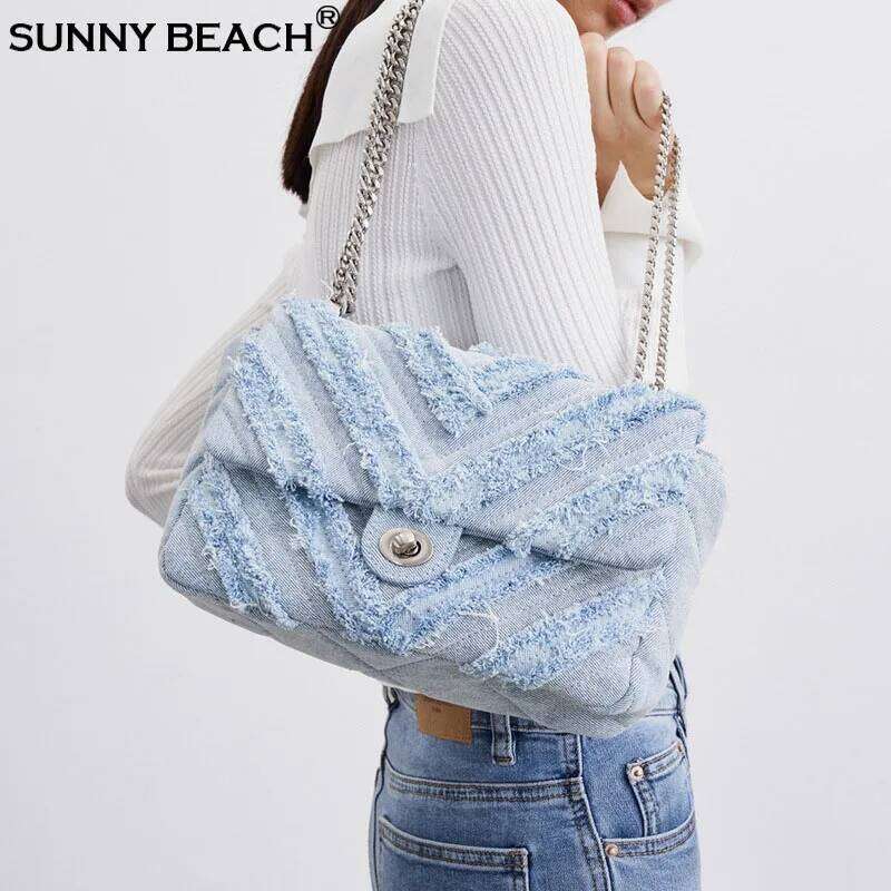 Fashion Summer Jeans Denim Shoulder Crossbody Handbags Women Canvas Girl Handbag Casual Chain Designer Tote Bags