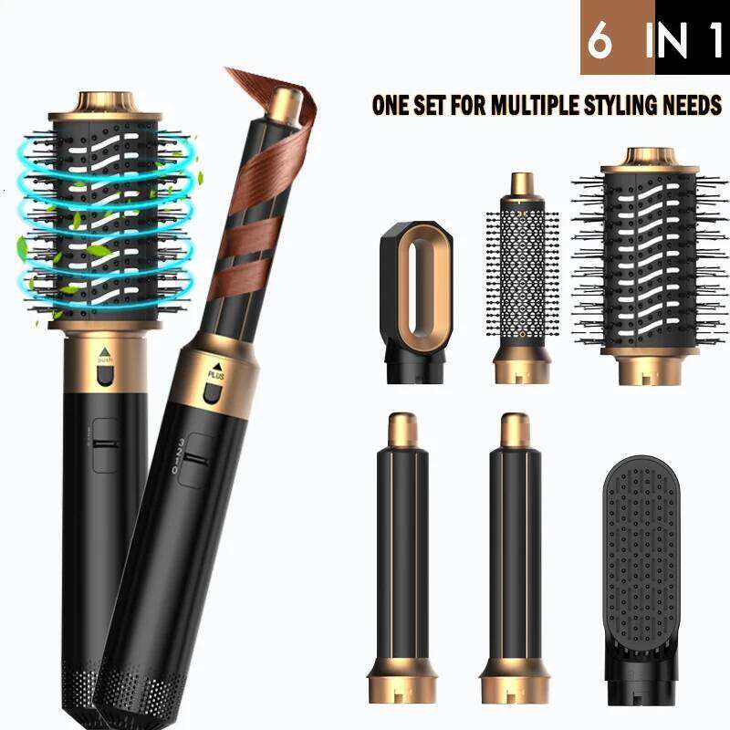 6 in 1 Hot Air Brush Styler Blow Dryer and Straightener Curling Roller Multifunctional Detachable Hair Comb