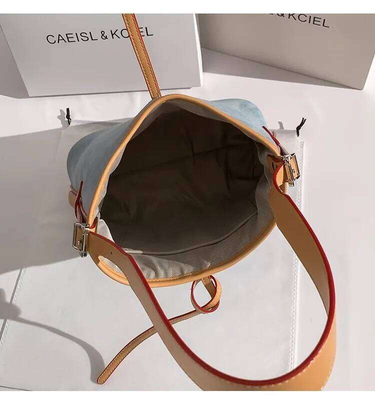 High Quality Women Handbag Fashion Bule Denim Bucket Large Capacity Casual Tote Lady Purse Female Shoulder Underarm Bag
