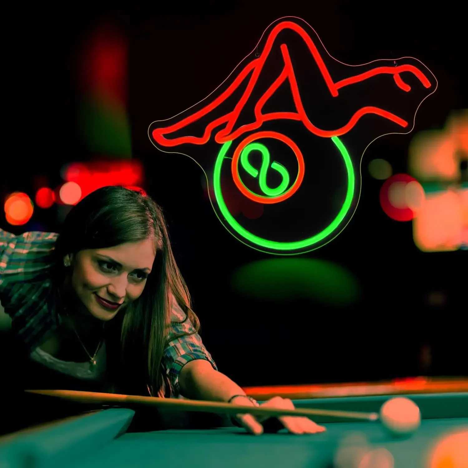 Billiards Lady Neon Sign LED Neon Lights Sign Wall Decor Preppy Girls Room Decor USB Powered Night Light Adjustable BrightnessXJ250602