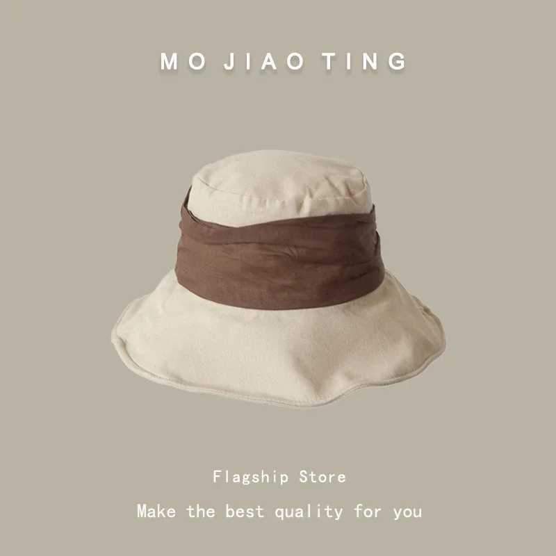 Japanese Retro Cotton and Linen Bucket Hats for Women Summer Thin Sunscreen and UV Protection Sun Hat Large Brim Basin Caps W250602