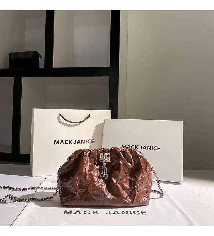 High Quality Genuine Leather Cowhide Pleated Cloud Fashion Women Handbag Shoulder Messenger Lady Purse Female Casual Bag
