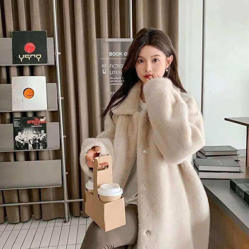 2024 Winter New Coat Thickened Lapel Medium Long One Fur Like Mink Loose and Lazy Women's Clothing Original Design