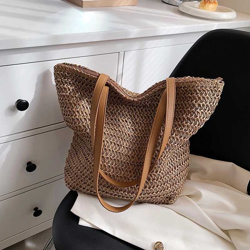Hand-woven Womens Shoulder Handbag Bohemian 2024 Summer Fashion Str Beach Travel Shopper Weaving Shopping Bags Y250603