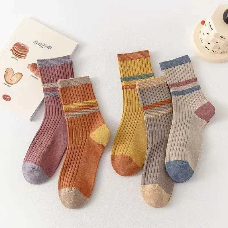 5 Pairs Striped Print Socks for Women Comfy Soft Mid Tube Socks Winter Harajuku Funny Casual Socks Womens Stockings Hosiery T250602