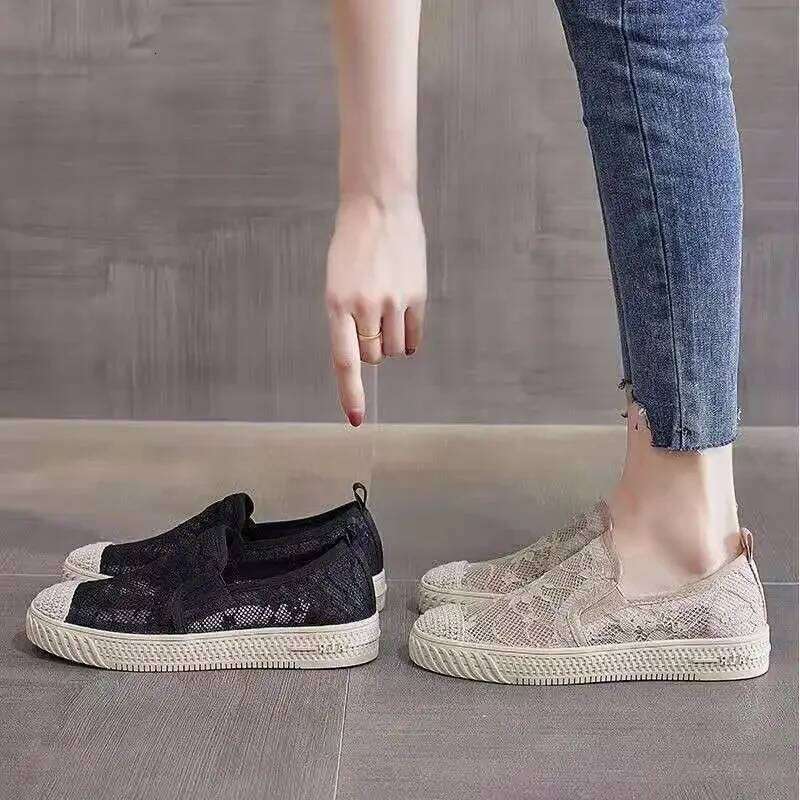 Flat Sneakers Athletic Women Footwear Mesh Breathable Canvas Low Black Ladies Shoes Sports Cotton Designer Sale 39 Korean A Shoe