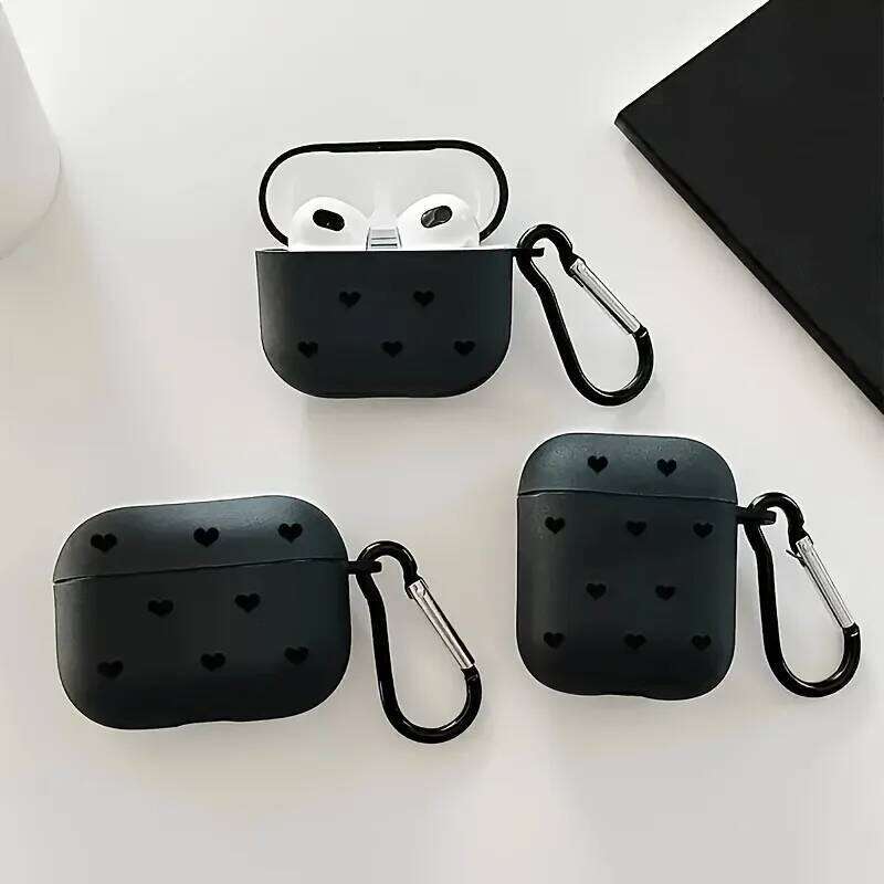 Simple Black Love Heart Pro/Pro2 Soft TPU Wireless Case for Airpod 3/4 Earphone Protective Cover