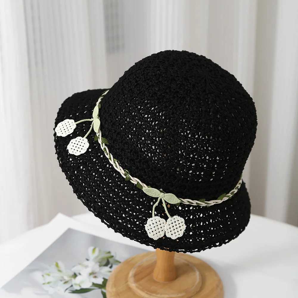 Korean Style Summer Floral Knitted Fisherman Hat For Women Sun Protection Breathable Beach Cap Adjustable Boho Chic Sun Hat W250602