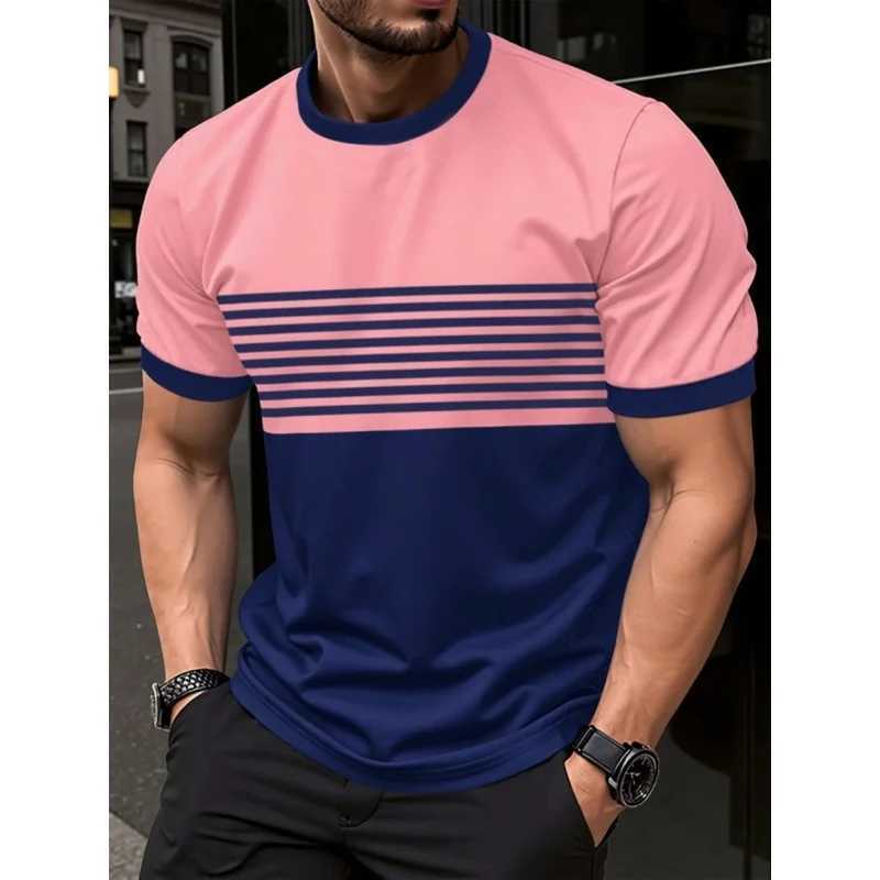 Stripe Splicing Pattern T Shirt For Men Colorful 3D Printed T-Shirts Summer Casual Round Neck Tees Loose Short Sleeve Tops W250603