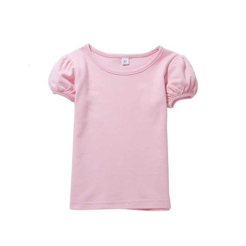 Girls 100% Cotton Short Sleeve Summer Puff Tee T-shirts for School Play Toddlers Teenagers Casual Tops Tees Solid 1-14Yrs T250603