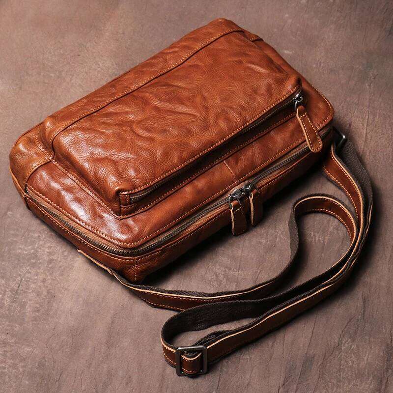 GURO Vintage Trend Shoulder Men Genuine Leather Crossbody Design Sling Top Cowhide Messenger Bag For 11 Inch IPad