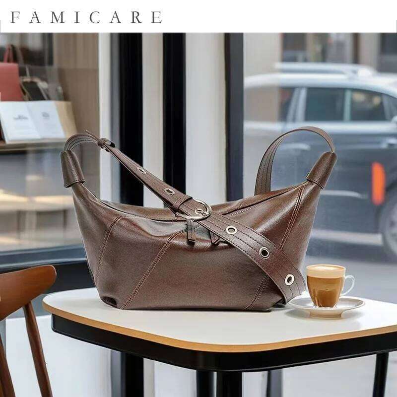 Famicare 2025 Genuine Leather Crossbody for Women Simple Dumpling Style Fashion Shoulder Bag Hobos Messenger Handbag