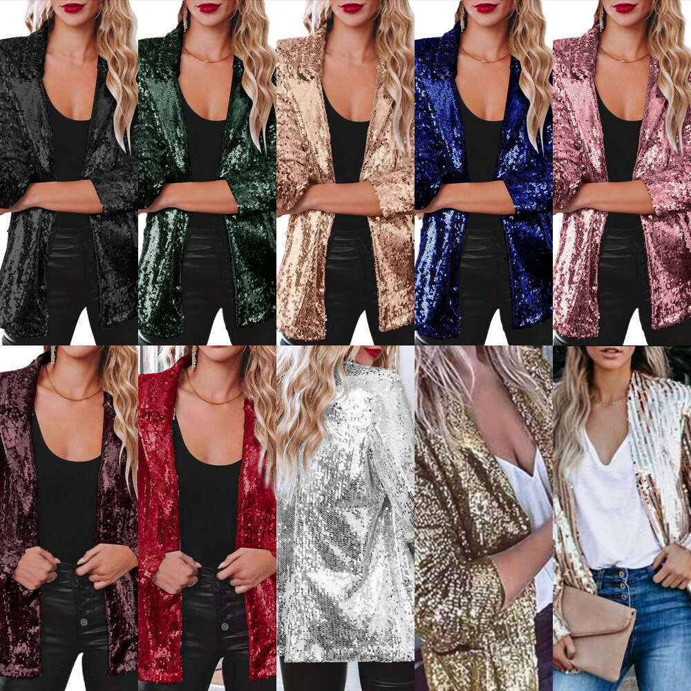 Women's Casual Sequin Top Multi-Color Long Sleeve Elegant Blazer Ins B5