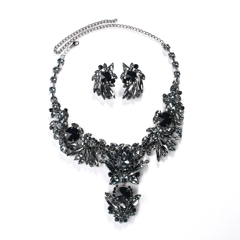 Black Dubai Jewelry Set Necklace African Statement Men Women Gift Choker Bride Prom Wedding Necklace and Earring Set 250530