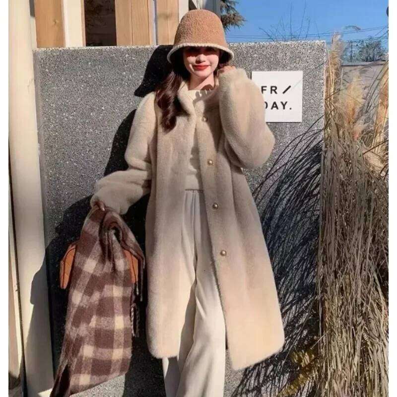 Winter Imitation New Stand Collar Single Breasted Super Warm Thickened Medium Long One Fur Mink High-end Coat