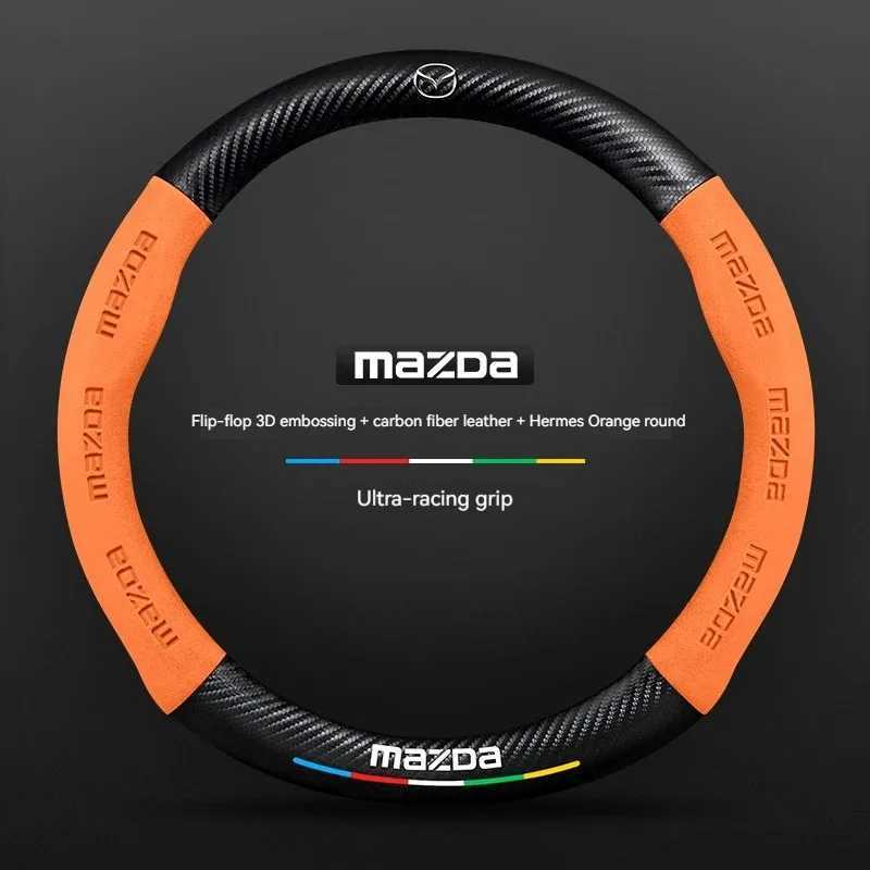 For Mazda 3 5 6 SKYACTIV Axela Atenza CX30 CX5 CX8 CX9 MX5 RX8 RX7 BT50 Carbon fiber Suede Car Steering Wheel Cover Accessories R250603