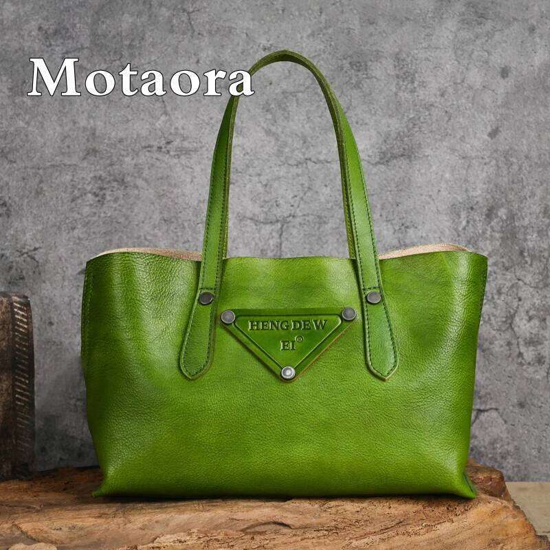 Motaora New Genuine Leather Women's Handbag Vintage Cowhide Large Capacity Crossbody Trave Bag Female Solid Shoulder Tote Bags