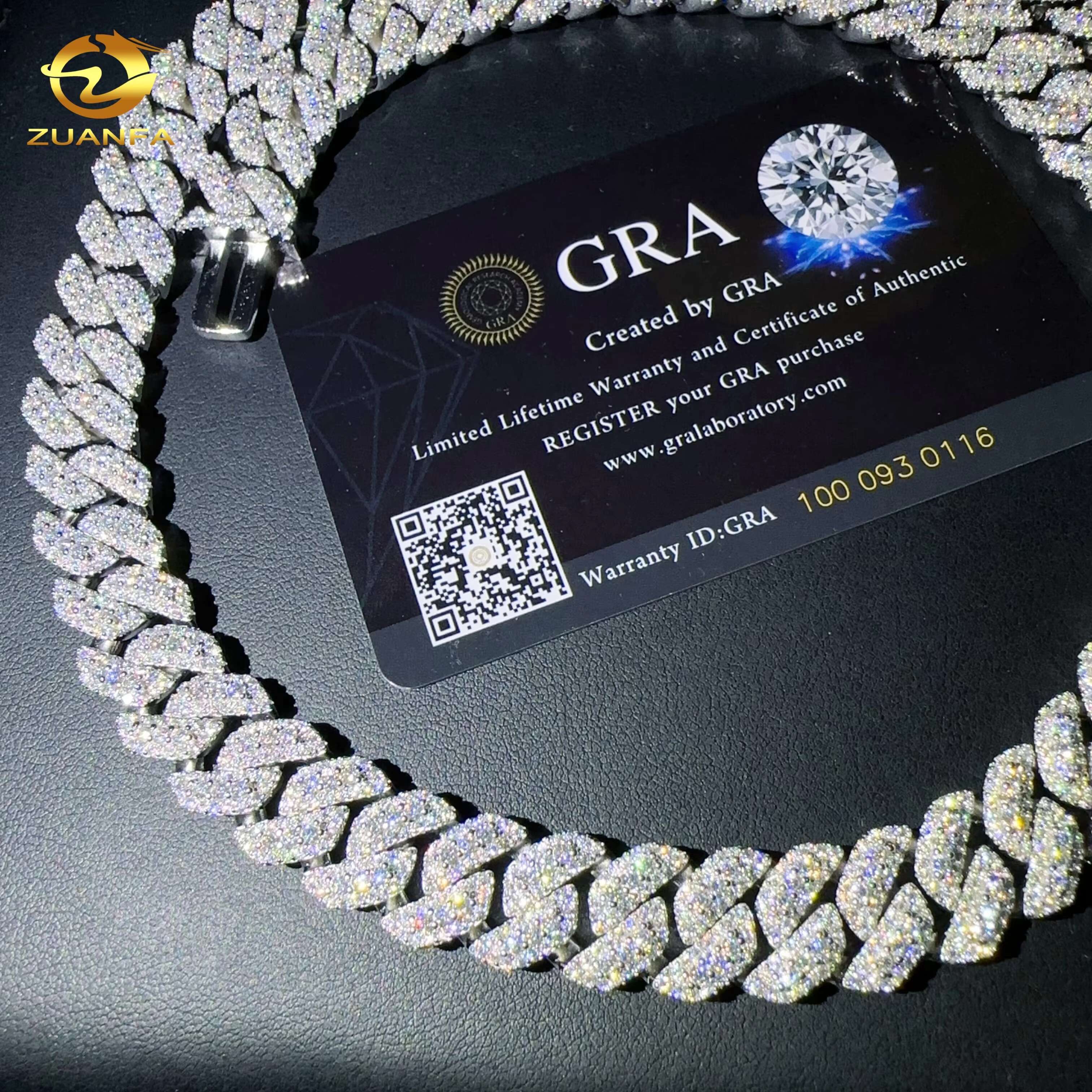 Hip Hop Jewelry Men Cuban Necklace Sterling Silver 925 D Color VVS Moissanite Diamond 15MM Width Cuban Link Chain