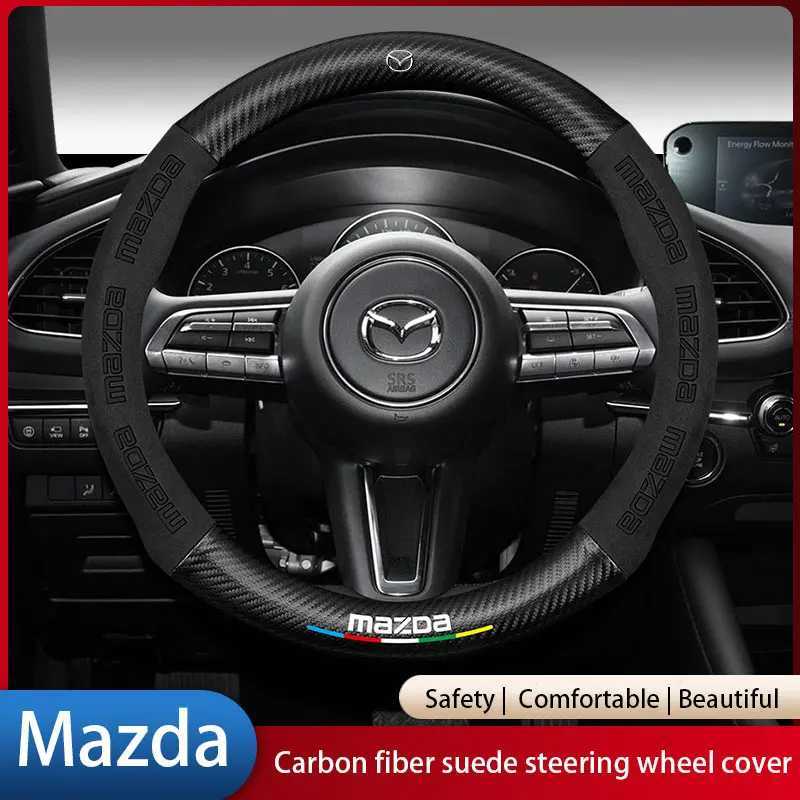Car Suede Carbon Fiber Leather Steering Wheel Cover For Mazda CX-3 CX-4 CX-5 CX-7 CX-9 Mazda 3 Axela 6 Gh Gj Demio Car R250603