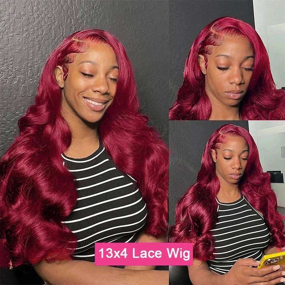 30 40 Inch 200 Density 99j Bury 13x6 HD Transparent Frontal Wig Red Body Wave 13x4 Lace Front Brazilian Human Hair