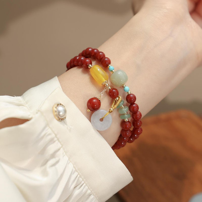 Natural agate, red agate and chalcedony women's bracelet,Red Agate,wuxing implied meaning Energy cleansing Restorative sleep support