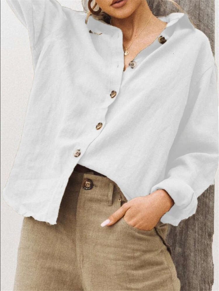 Autumn Winter Fashion Turn-Down Collar Long Sleeve Cotton Linen Loose Women's Shirt B5