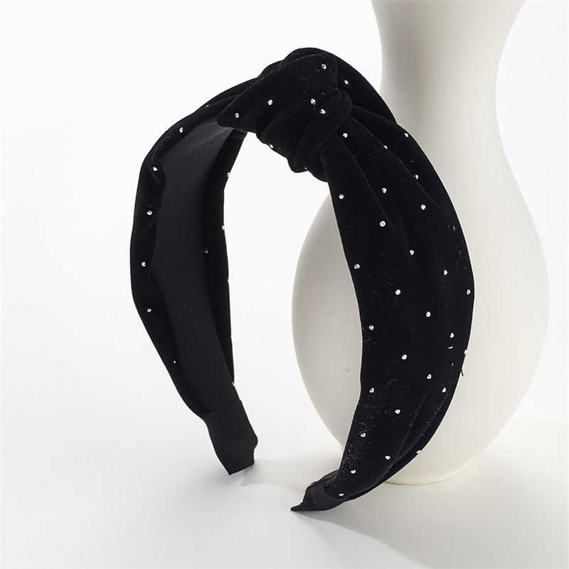 Modern velvet advanced sense of rhinestone knot wide side headband female high-grade hairpin show face small headwear