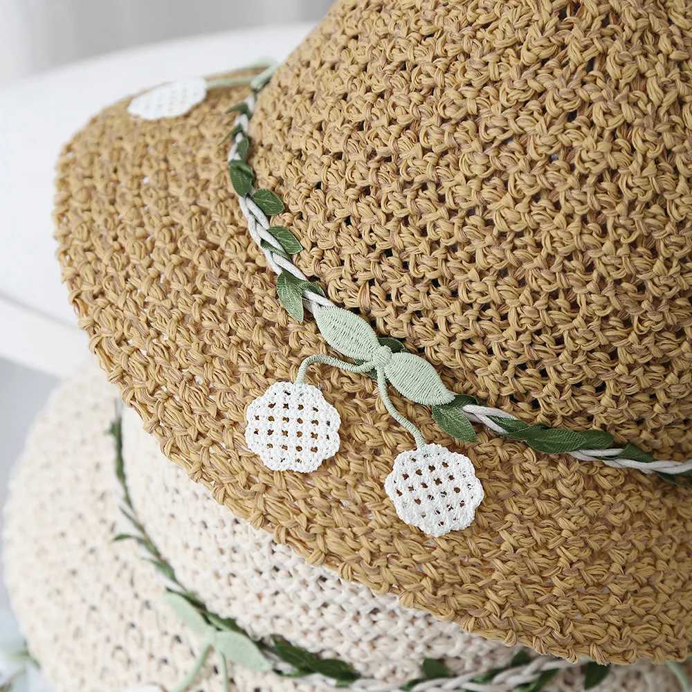 Korean Style Summer Floral Knitted Fisherman Hat For Women Sun Protection Breathable Beach Cap Adjustable Boho Chic Sun Hat W250602