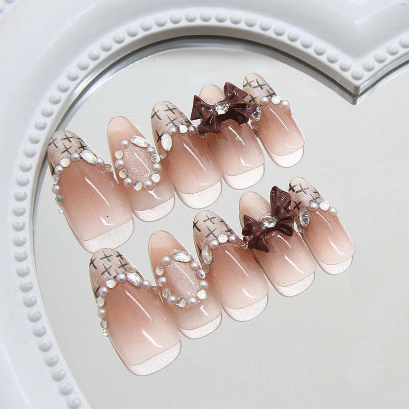 Cat Eye Bowknot Blush Versatile Fashion Short Wearable Nail Dia Style 30 Pieces