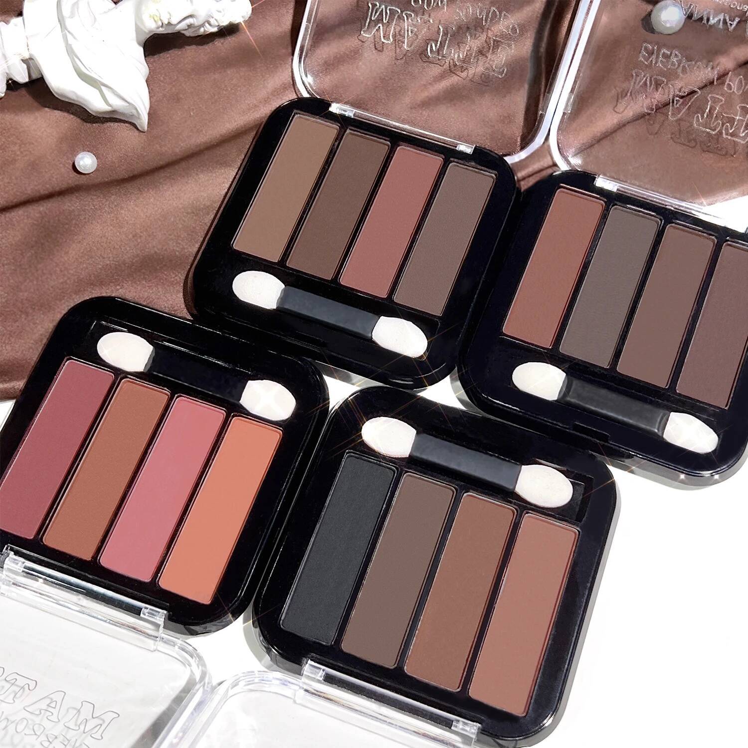 4-color matte palette, brown nude pink tone low saturation daily commuter makeup eyeshadow