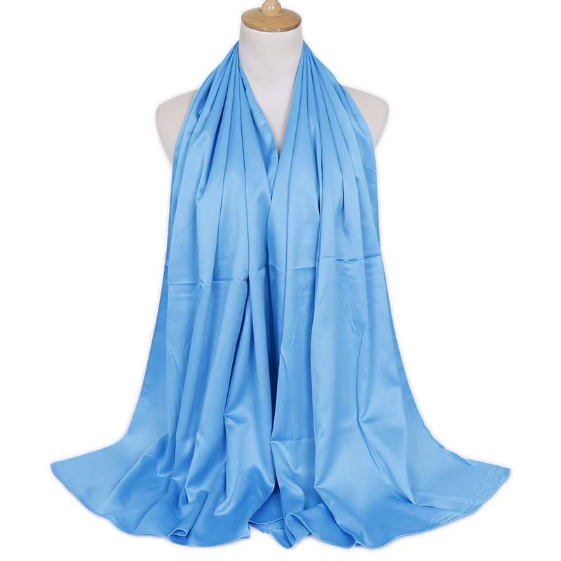 T872 popular curled solid color satin ladies solid color silk scarf satin monochrome silk satin neck shawl long scarf
