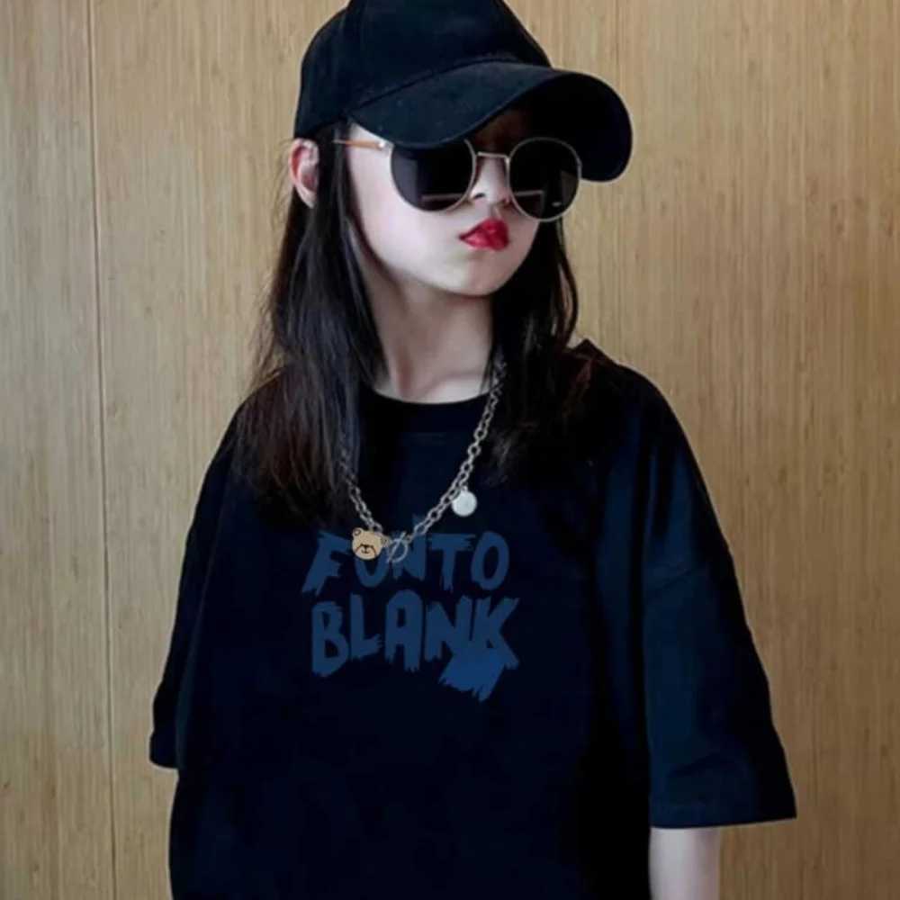 Girls short-sleeved T-shirt pure cotton loose black summer new style fashionable T250603
