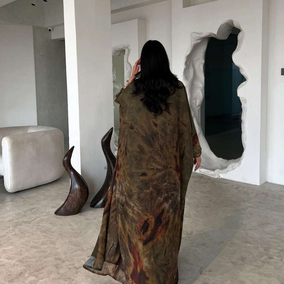 Mq163modest Coat Chiffon Print Fashion Long Robe Outerwear Dress Muslim Dubai Abaya B5