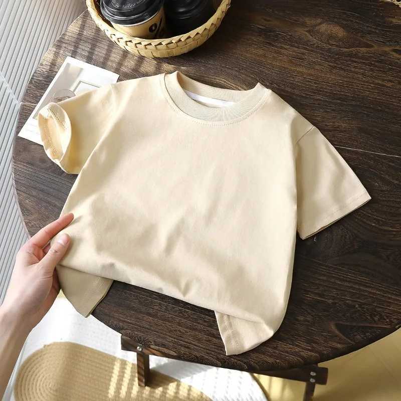 2-10Y Childrens Shirts Pure Cotton Short Sleeved Pullover T-shirt Baby Boys Girls Summer Clothes New Students Solid Color Tops T250603