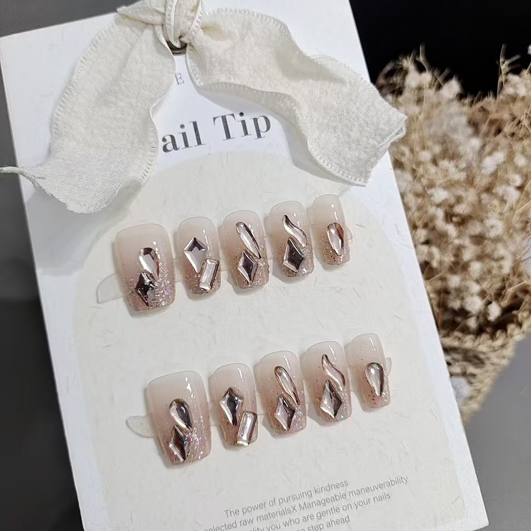 10 of Wearable Nails S172 Glass Short Stiletto High-end Brightening Dia Temperament Romantic Pure Desire Style Explosive Sparkling Nail Pieces ddmythu