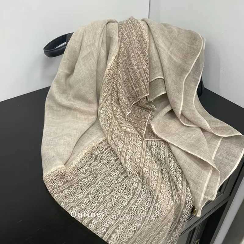 Cotton linen Lace Silk Scarf Women soft cotton Scarves Shawls wraps bandana women Luxury brand Designer Cashmere scarf W250602