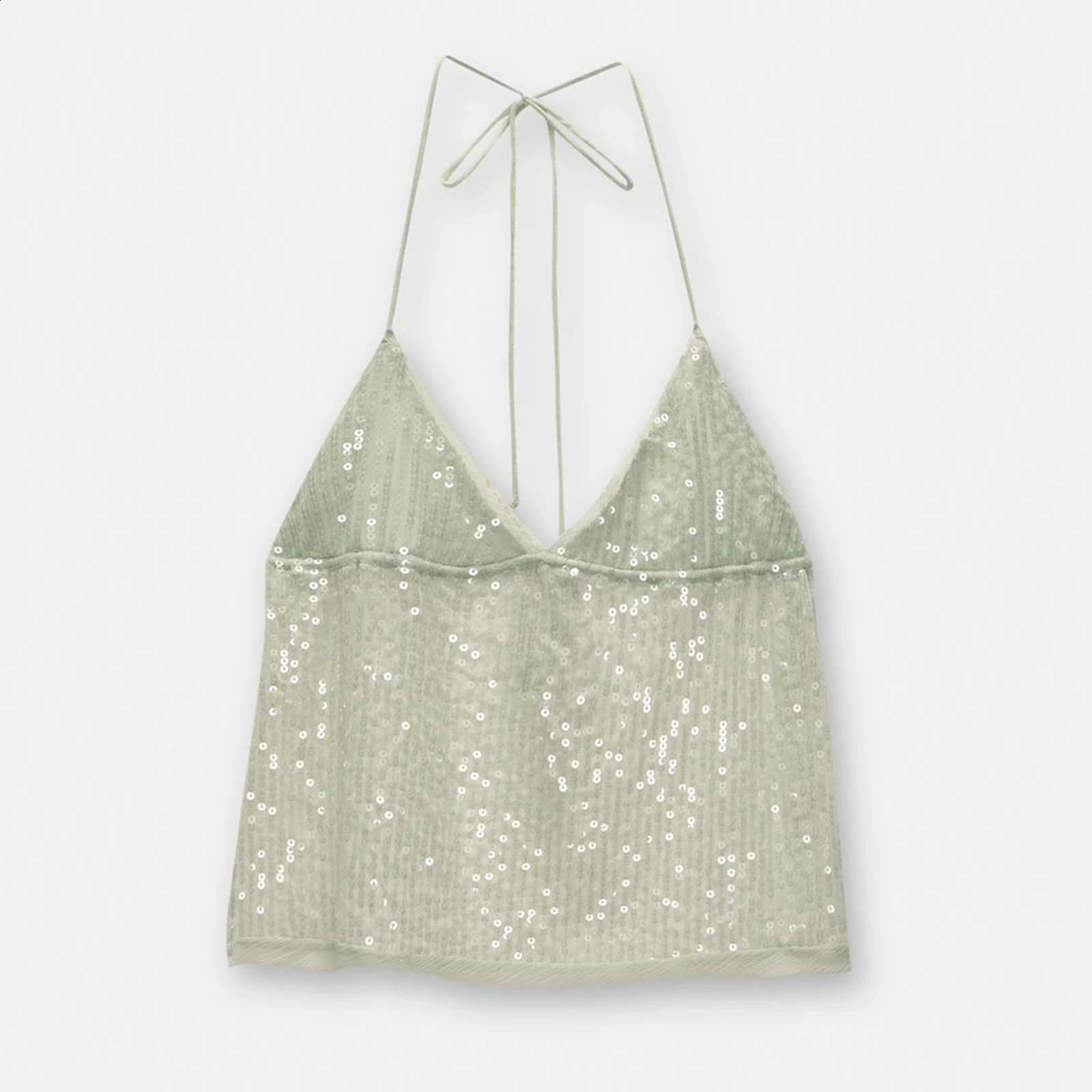 Women Bling Y2K Sexy Tank Tops Sequins V-Neck Tie-Up Halter Neck Casual Vests Summer Sleeveless Tops Streetwear 250529
