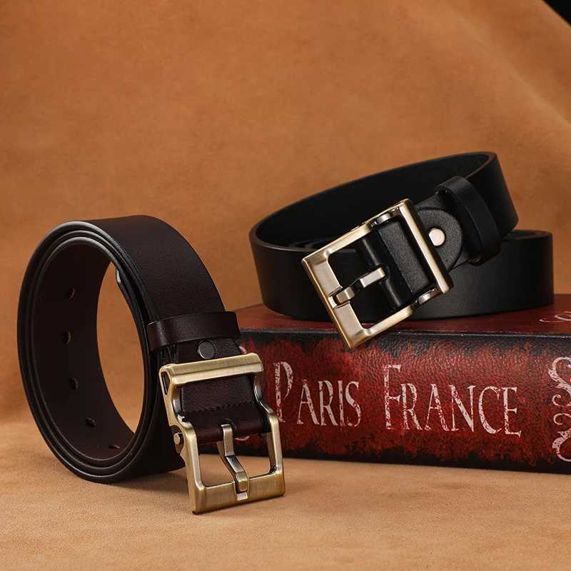 3.8cm Wide Mens Belt 110cm 120cm 130cm High-Quality Leather Belt Mens Retro Pure Cowhide Alloy Pin Buckle Jeans Mens BeltXJ250602