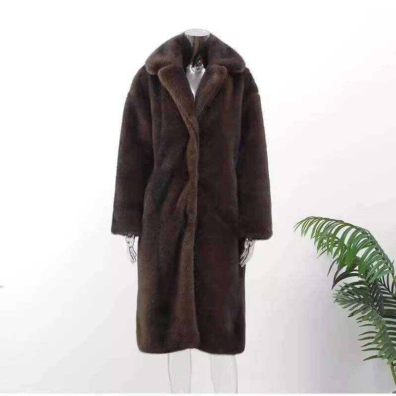 New autumn-winter imitation coat women's long whole mink fur suit collar casual
