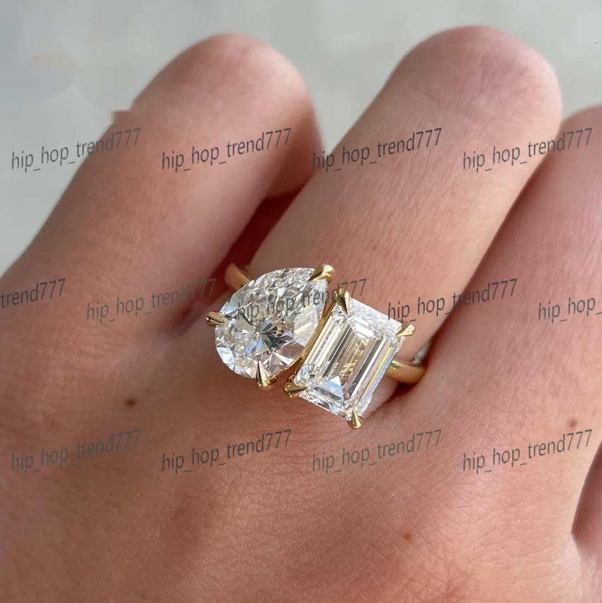 2025 Emerald and Pear Cut Graceful Diamond Engagement Ring 14K/18K Yellow Gold Wedding Ring Toi Et Moi Style