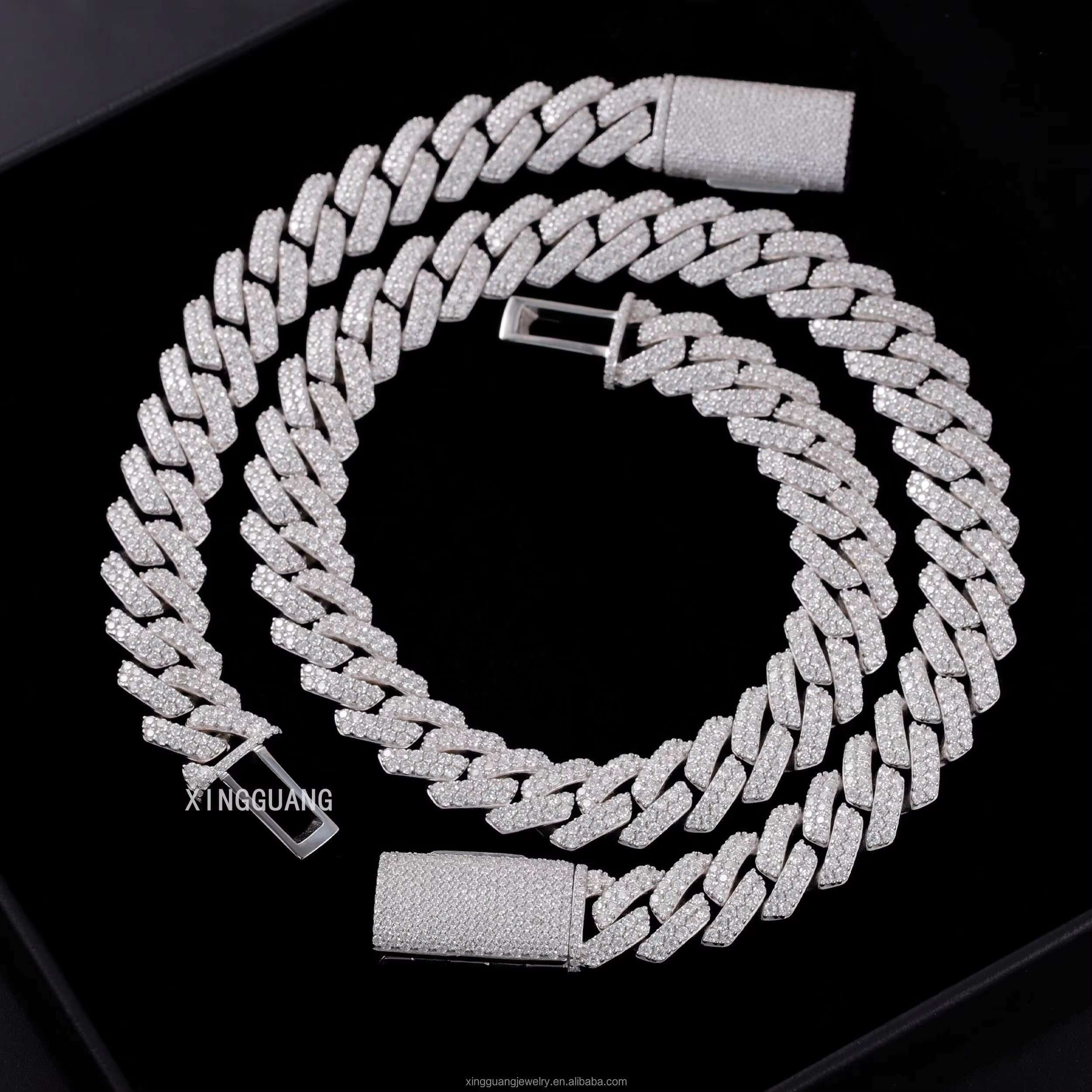 Pass the Diamond Tester 8mm-15mm Wide Cuban Link Gold Plated S925 Silver VVS Moissanite Cuban Chain with GRA Certificate