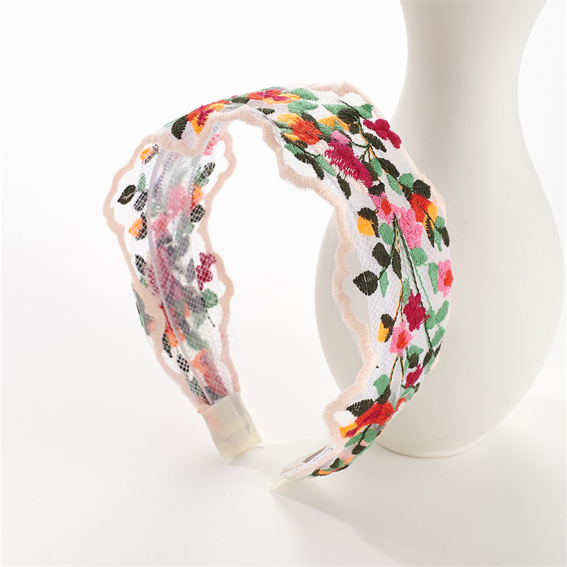 Vintage colourful flowers embroidery hair band 2025 new lace lace non-slip pressure hair wide side headband