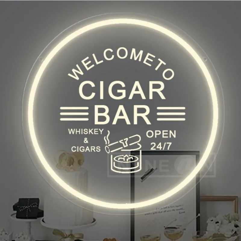 Custom Cigar Bar LED Sign with Art Design USB Operated Button Control Wall Mountable Ideal Decor for Bar and Entertainment Venue XJ250602