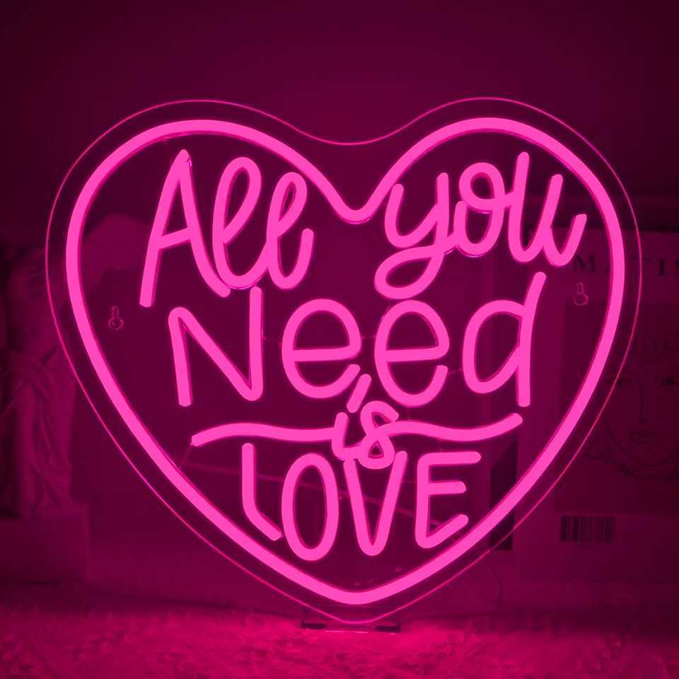 Neon Signs All You Need is Love LED Neon Light Heart Shape Pink Neon Sign Wall Hanging Decor Wedding Birthday Party Decor XJ250602