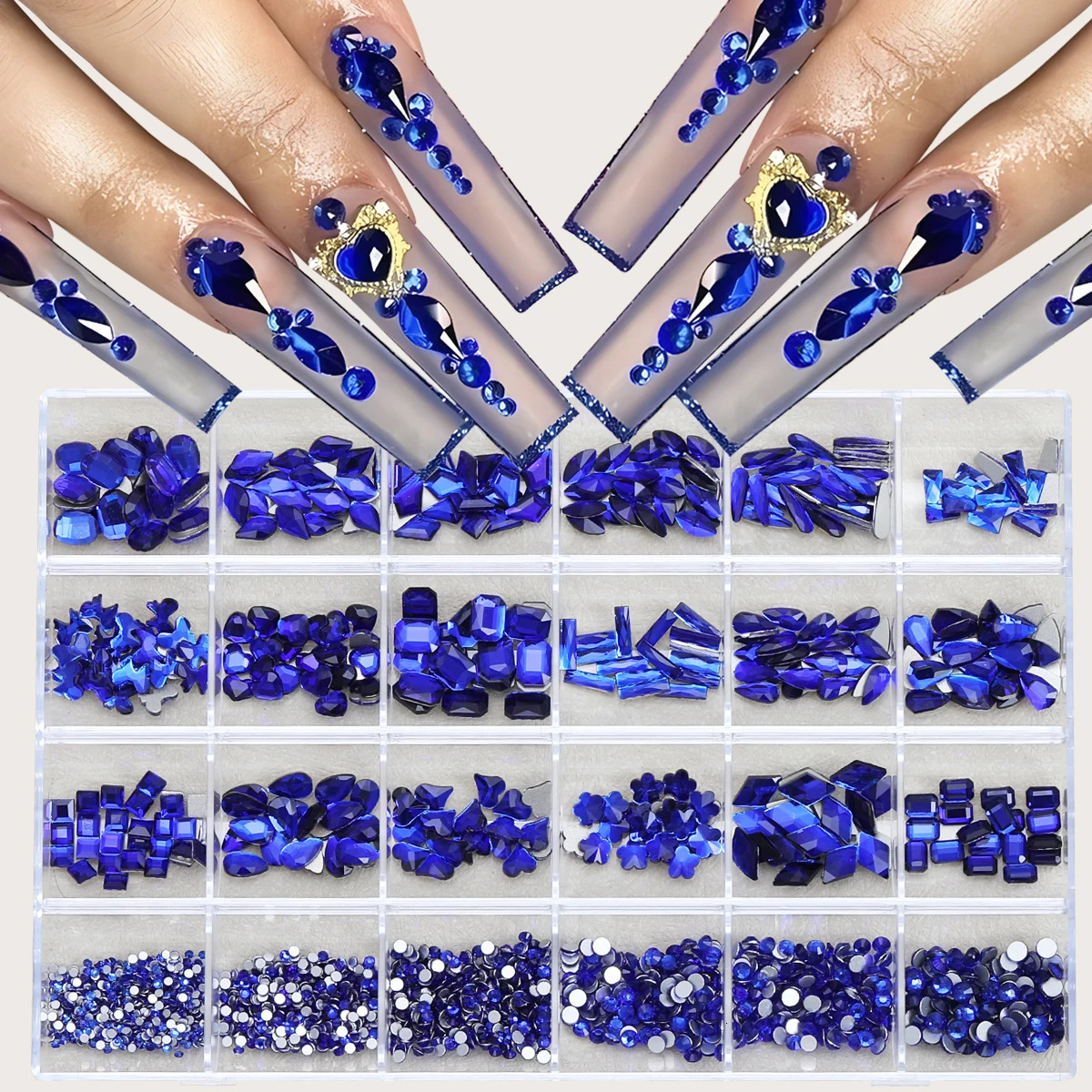 1 box of 24 grid mixed style flat -bottomed rhinestone suits color rhinestone multi -style nail art Rhein stone set different s 250528