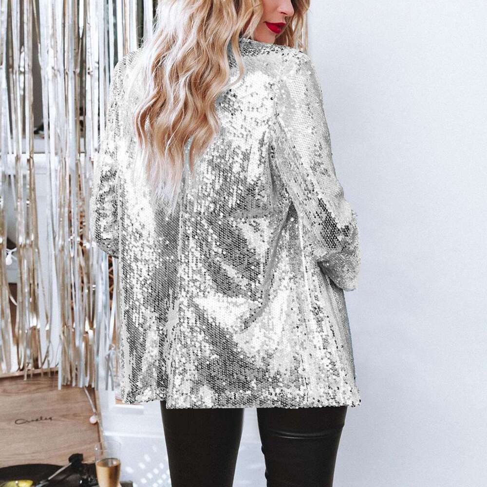 Women's Casual Sequin Top Multi-Color Long Sleeve Elegant Blazer Ins B5