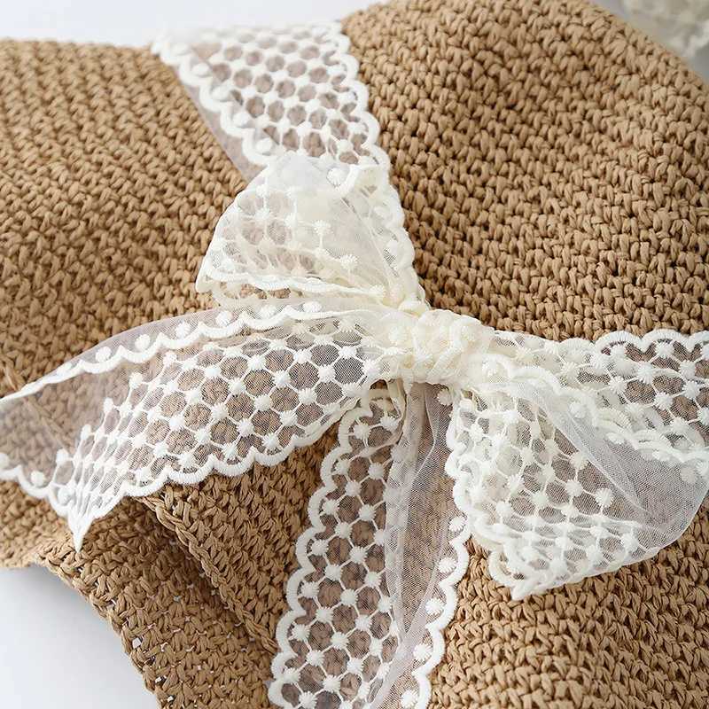 Sun Hat Summer Hats For Women With Big Lace Bow Korean style Wide Brim Foldable Sunshade Lady Bucket Hat Beach Accessories New W250602