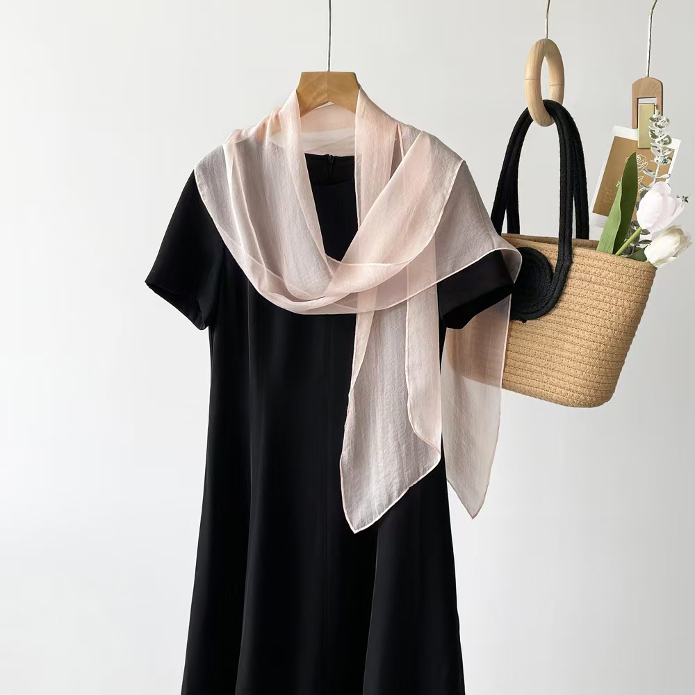 T875 new dopamine color matching high-grade silk scarf female solid color European and American silk thin scarf small long scarf