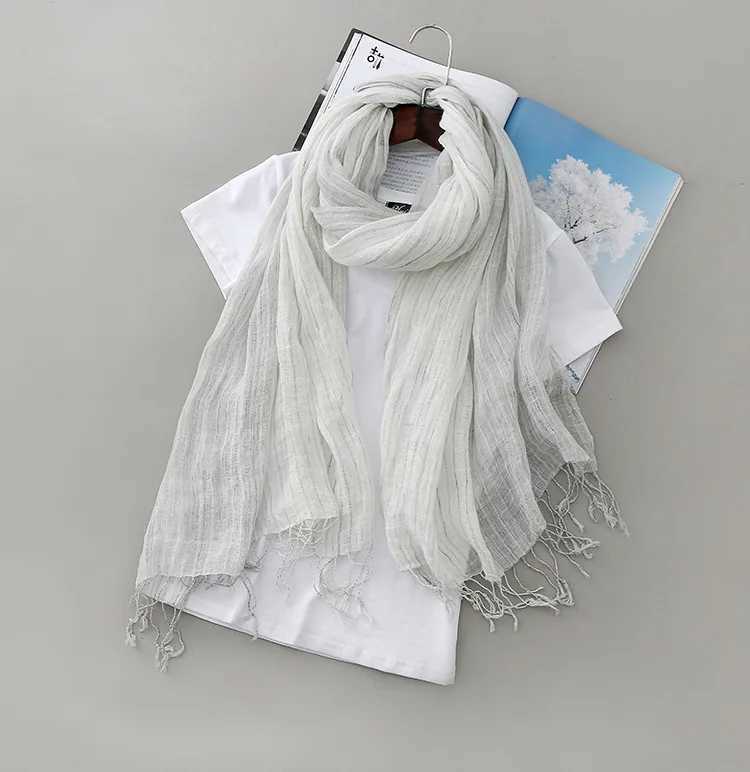 Spring And Summer Thin Light Breathable Linen Scarf Striped Tassel Scarves 55*180CM W250602
